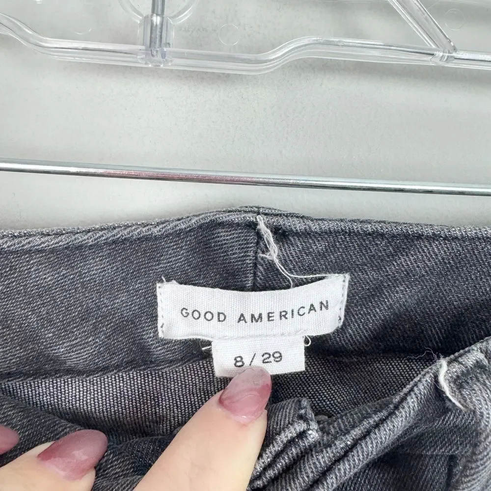GOOD AMERICAN | Good Waist Black Wash Skinny Jeans Fray Hem Women’s Size 8/29